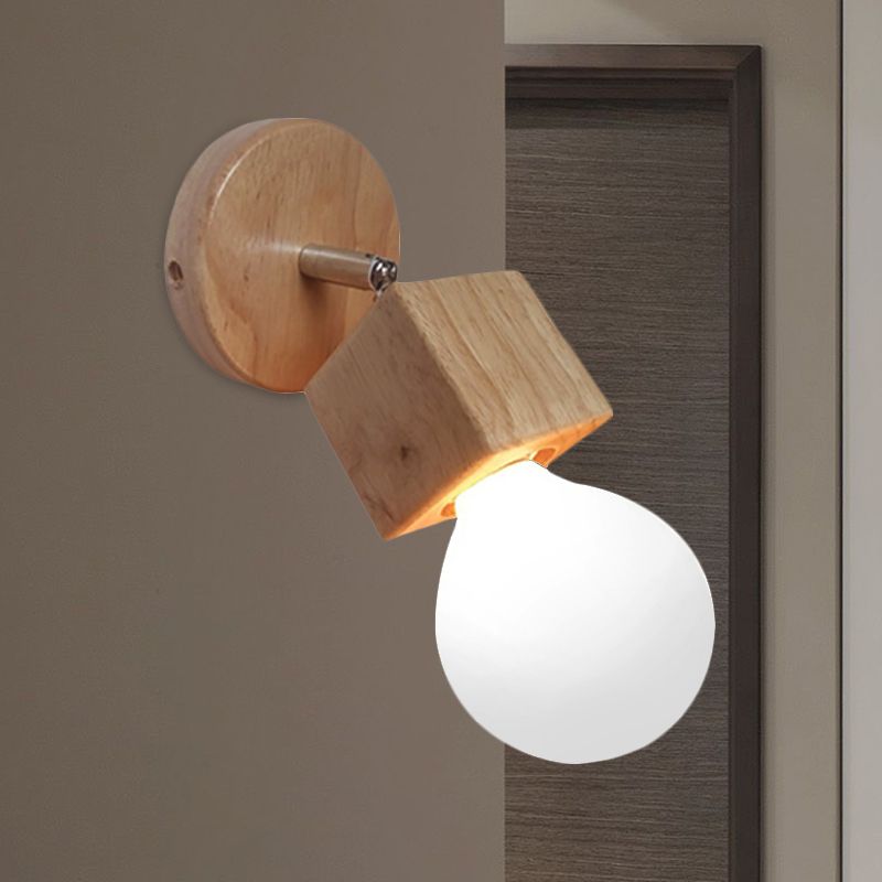 Schwarz/Weiß 1 Kopfwandlicht Leuchte Industriestil Holz quadratische Wandmontage Licht mit kreisförmiger Rückenplatte