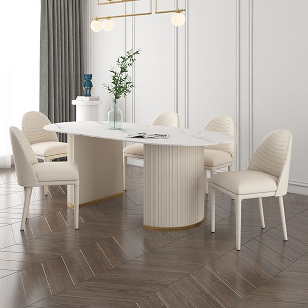 Traditional Luxury Oval Dining Table Sintered Stone Table with White Double Pedestal for Dining Room