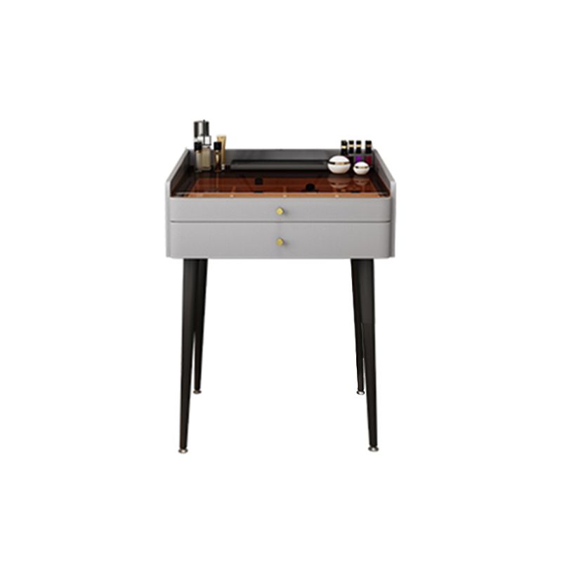 Modern Glass Top Makeup Vanity Table in Gray with Storage Drawers