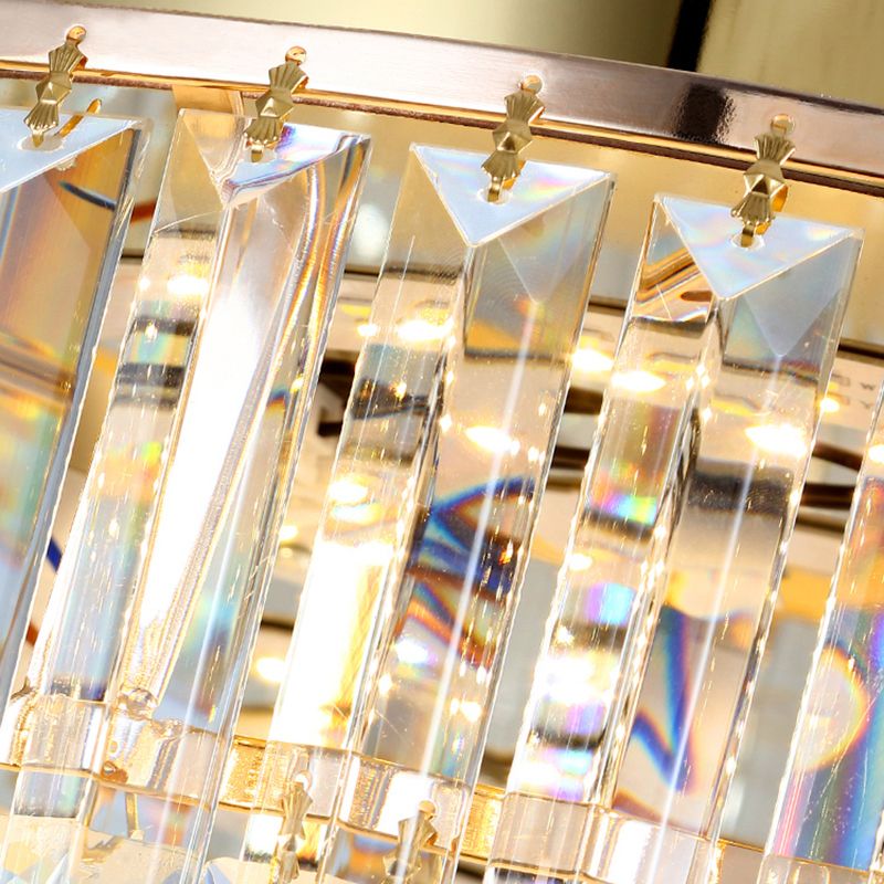 Brass Finish Drum Shaped Ceiling Lighting Simplicity Crystal LED Flush-Mount Light Fixture