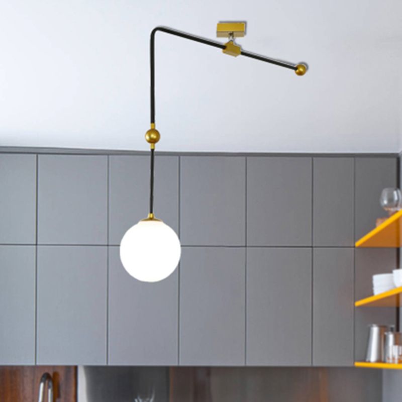 Glass Glass Global Hanging Light Modernisme Style 1 tête pendante noire avec une tige en métal réglable