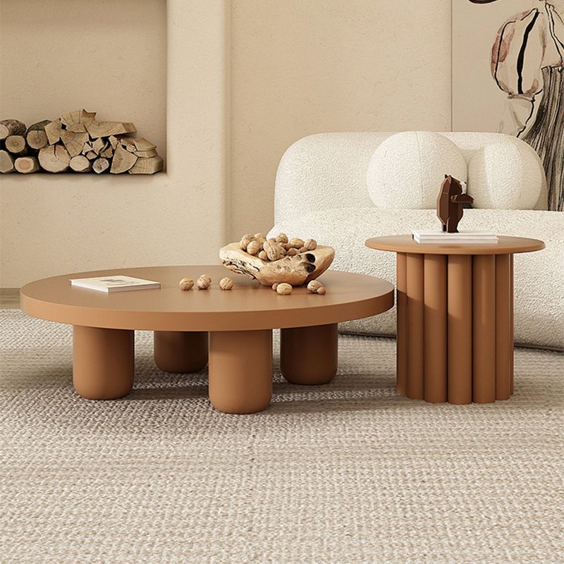 13.7"/15.7"Tall 4 Legs Brown/ White Round Wooden Coffee Table