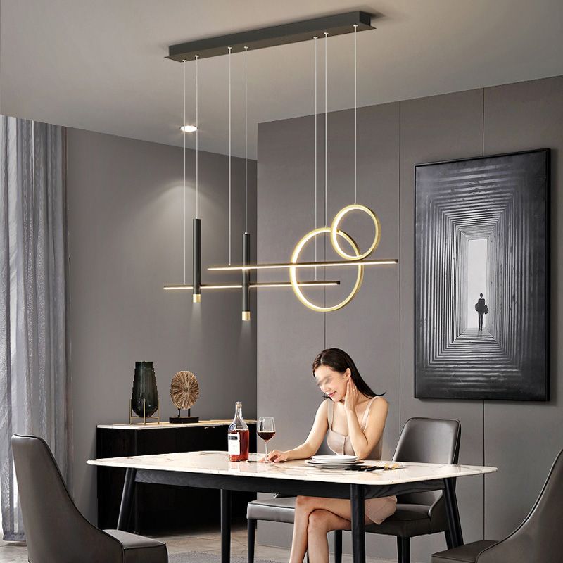 Minimalist LED Island Lighting Fixture Linear Island Chandelier Light with Metal Shade