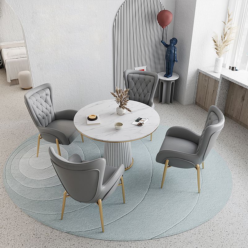 1/5 Pcs Metal Modern Dining Room Set with Round Table and Pedestal Base Dining Set