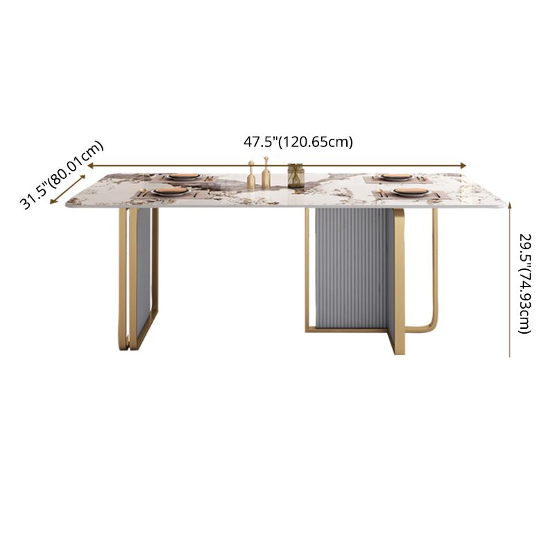 Modern Sintered Stone Table Set for 4/6 with Rectangle Table Dining Set with Gold Double Pedestal