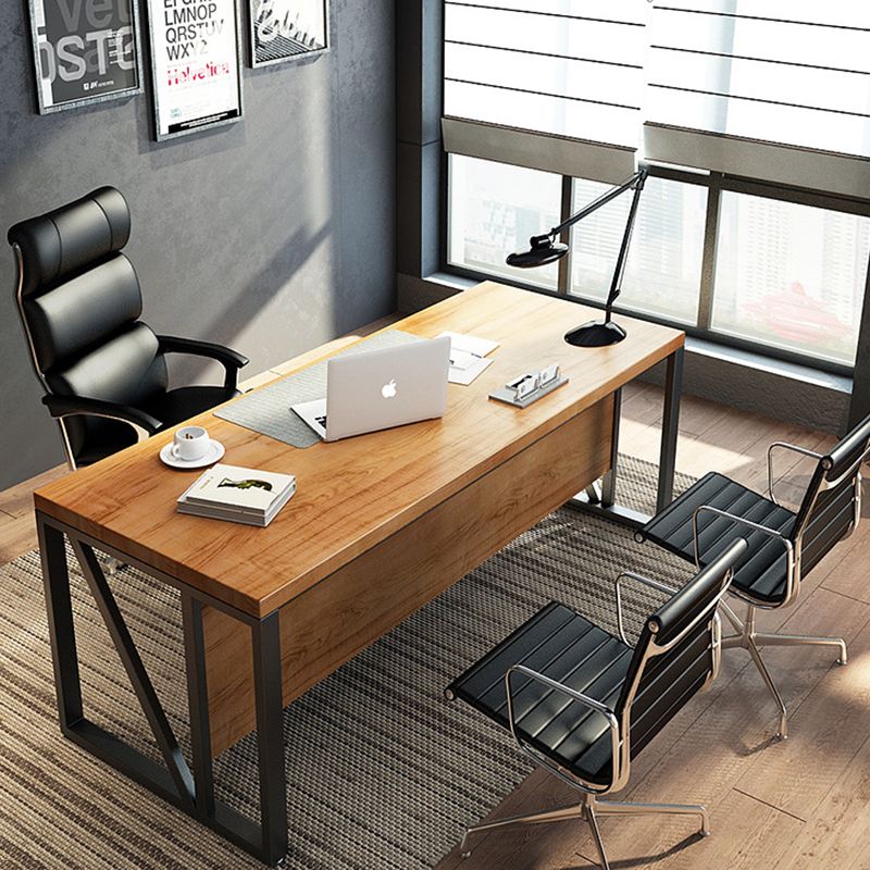 Industrial Pine Wood Dining Table Rectangle Table with Metal Trestle Base