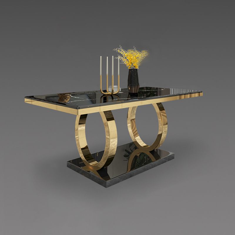 Rechteck traditioneller Luxus Esstisch Sintered Steintisch mit goldener Trestle Basis