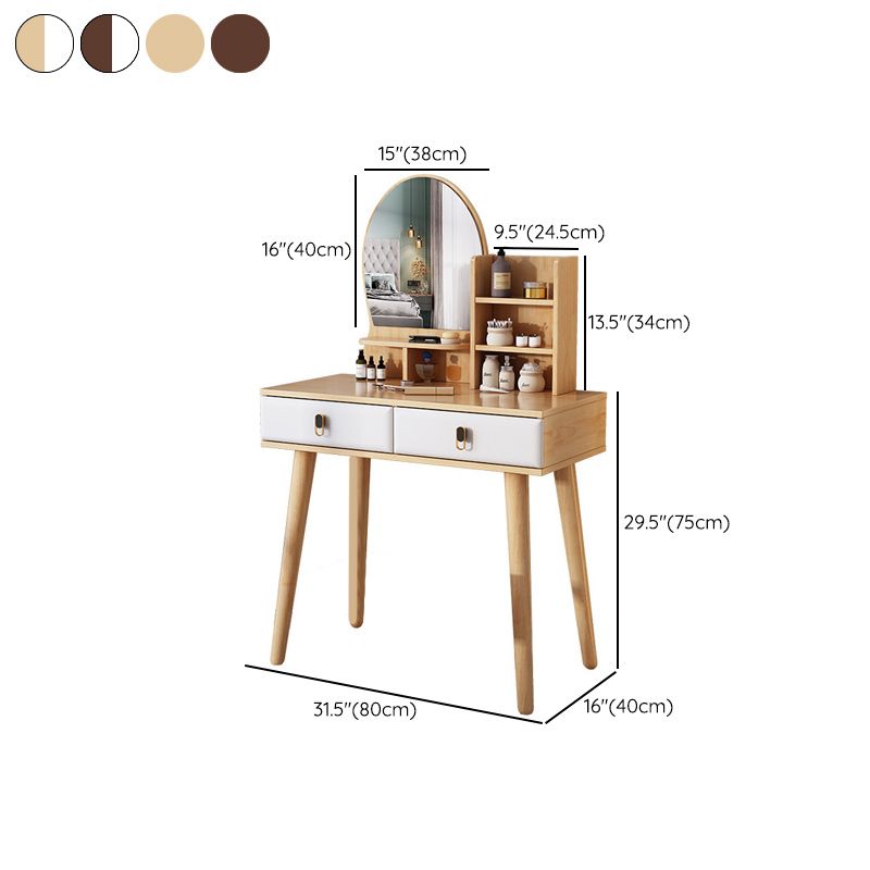 Scandinavian Rubberwood Makeup Counter 2 Drawers Vanity Dressing Table