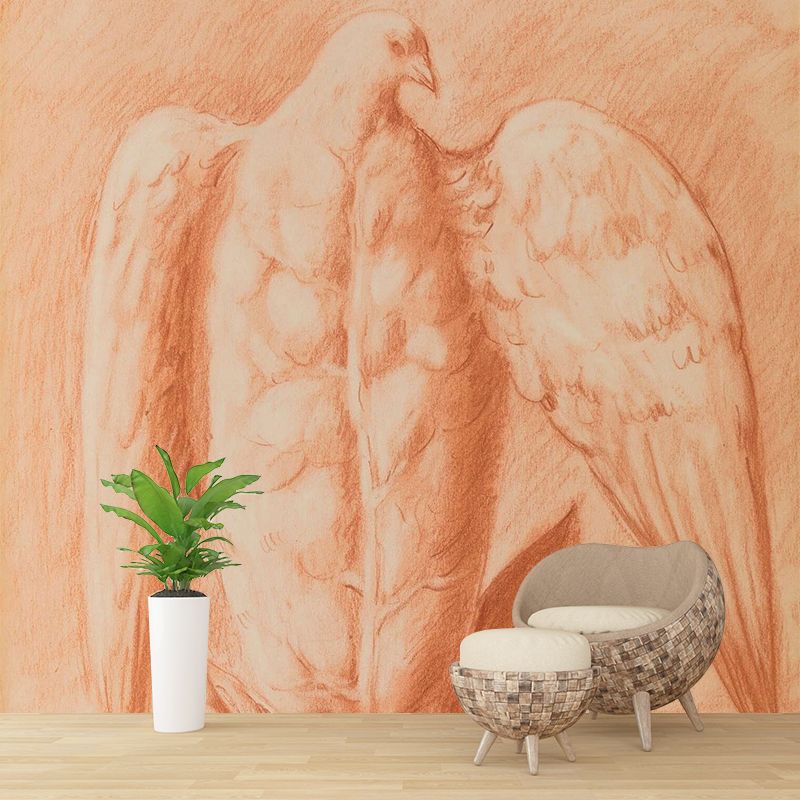 Light Orange Eagle Wallpaper Murals Stain Resistant Wall Art for Living Room, Non-Woven