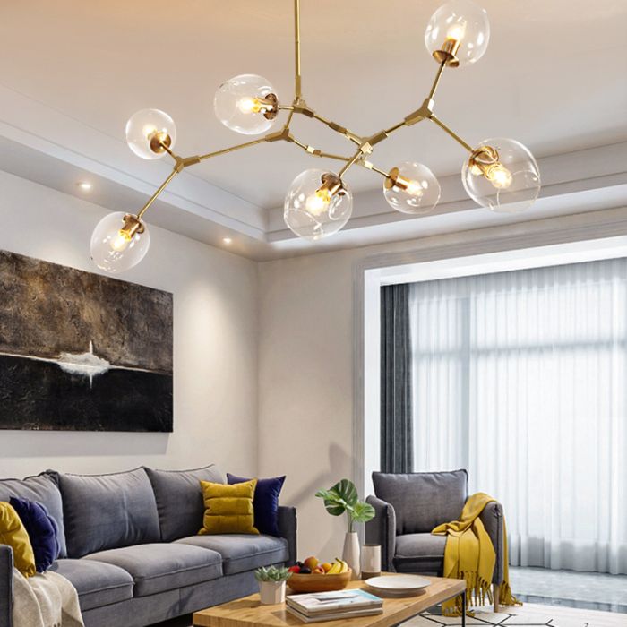 Postmodern metalen hangende kroonluchter licht heldere glazen schaduw suspensie Licht in goud voor slaapkamer