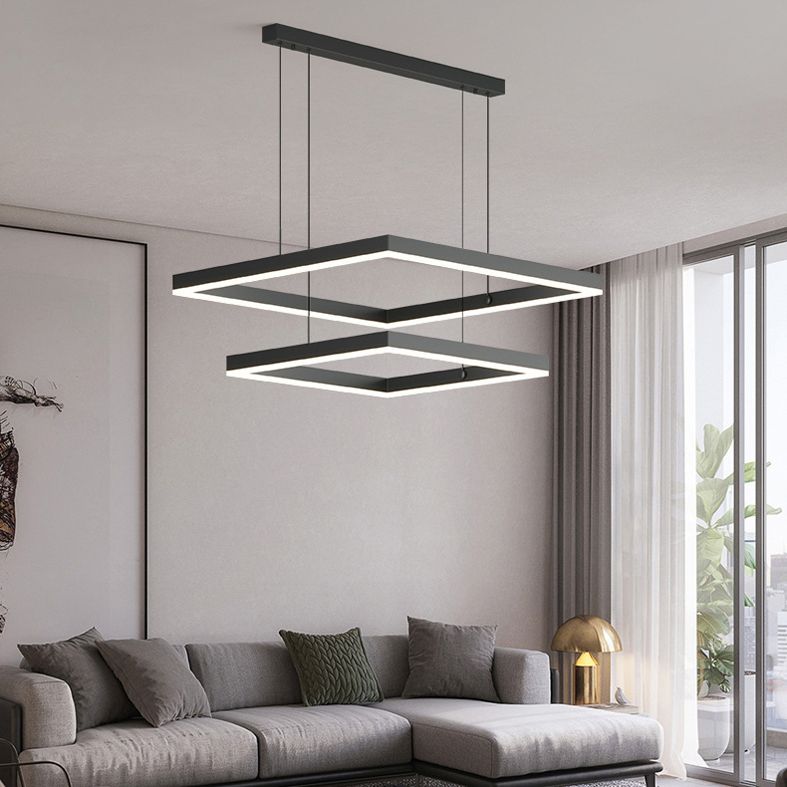 2-Tier Metal Chandelier Pendant Light Modern Style LED Black Hanging Ceiling Light
