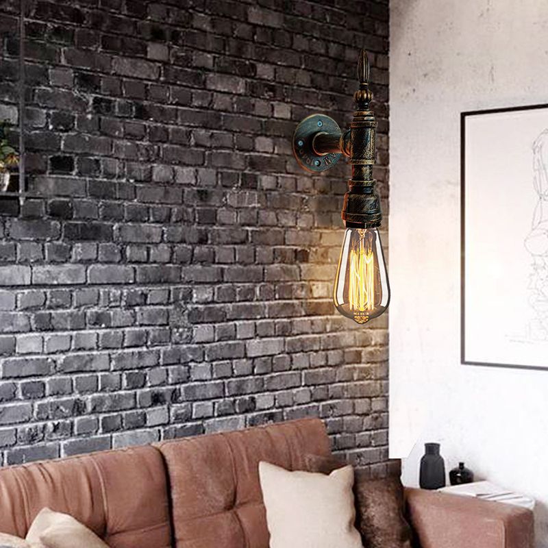Industrial Wall Sconce Pipe Shape Wall Light with Metal Shade for Shower Room