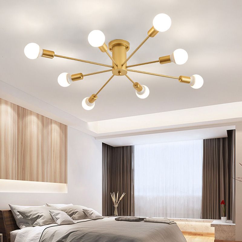 Lacquered Ceiling Light in Industrial Retro Style Sputnik Metal Semi Flush Mount for Bedroom
