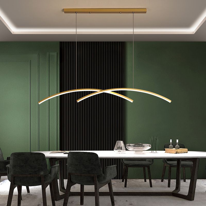 Linear 2 - Light LED Kitchen Island Fixture Iron Pendant Ceiling in Black / Gold