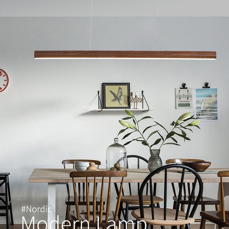 Ash Wood Tubular Hanging Lamp Nordic Style Dining Room LED Island Lighting Ideas