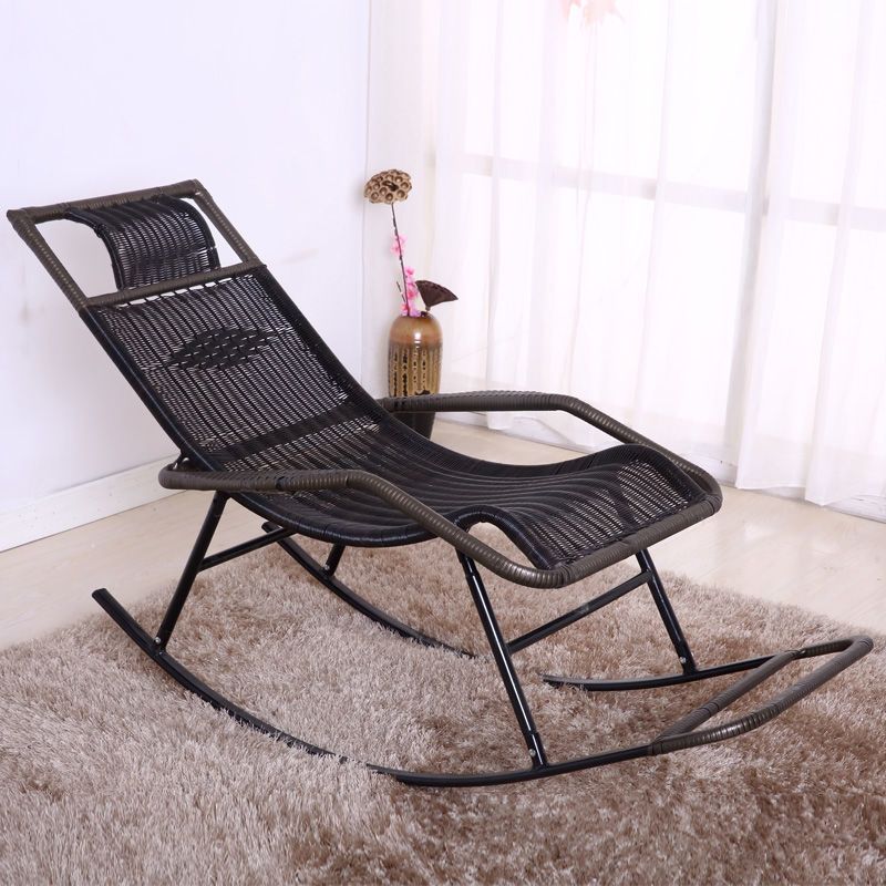 Rattan Rocking Chair Plain Water Resistant Woven Rope Modern Rocking Chair