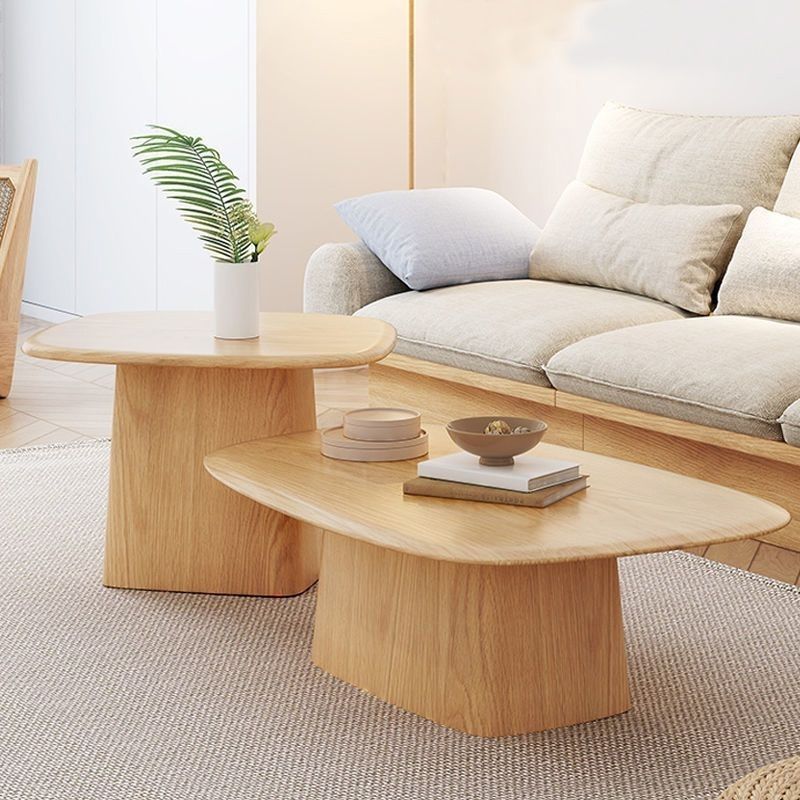 Modern Pedestal Cocktail Table Natural Color Coffee Table Set