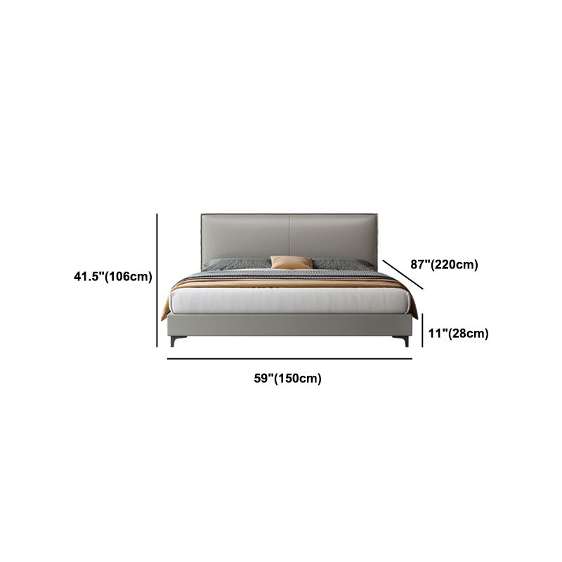 Grey Wooden Standard Bed with Rectangular Leather Panel Headboard