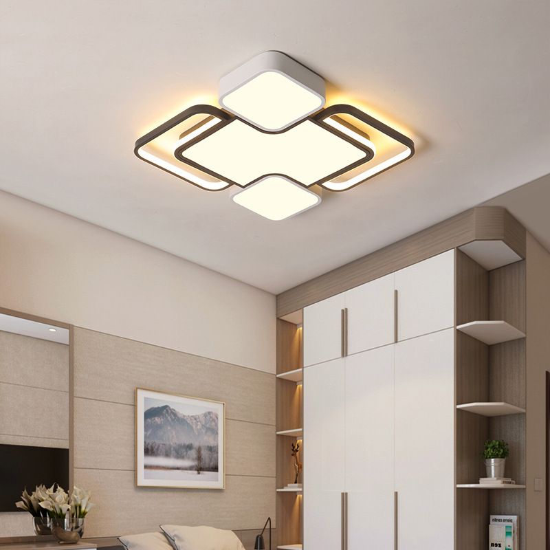 Fijador de techo geométrico de aluminio, Luz LED incorporada en blanco y negro Nórdico