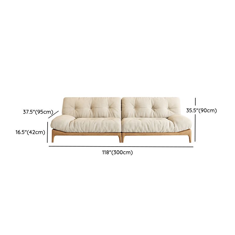 Cream Tufted Armless Sofa Wooden Frame Settee in Ash with Footrest