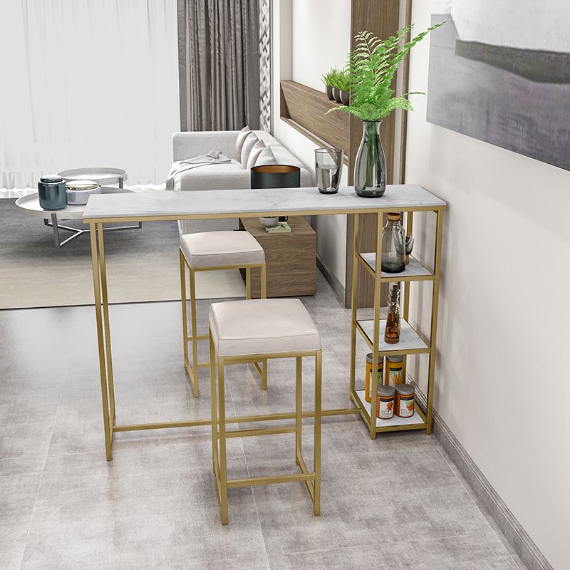 Glam Rectangle Indoor Bar Dining Table Iron Trestle Pedestal Bistro Table with Shelve