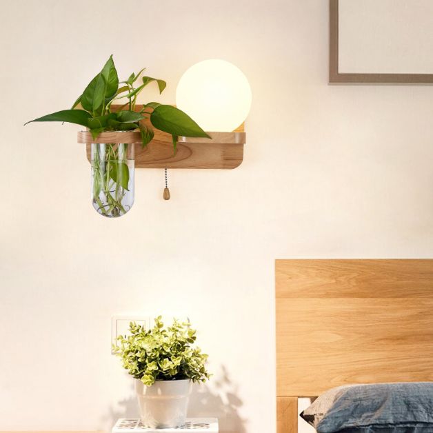 Modern Style Wall Light Fixture Wooden Wall Light Sconce without Plants