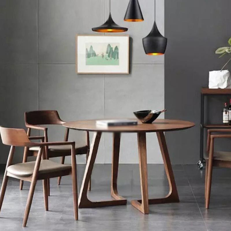 Modern Rubber Wood Table for Restaurant Dining Table with Double Wood Pedestal