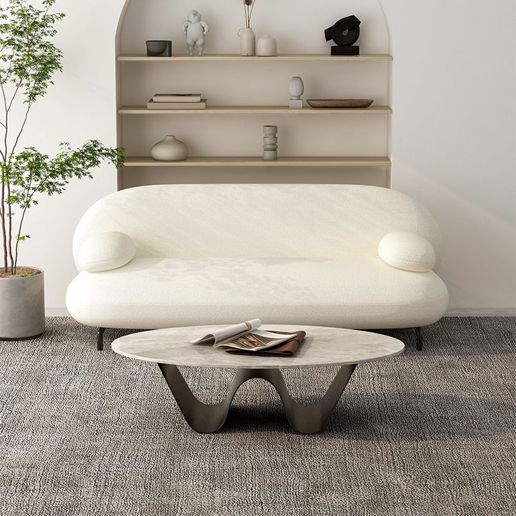 Metal Abstract Base Cocktail Table Glam Oval Slate Top Coffee Table