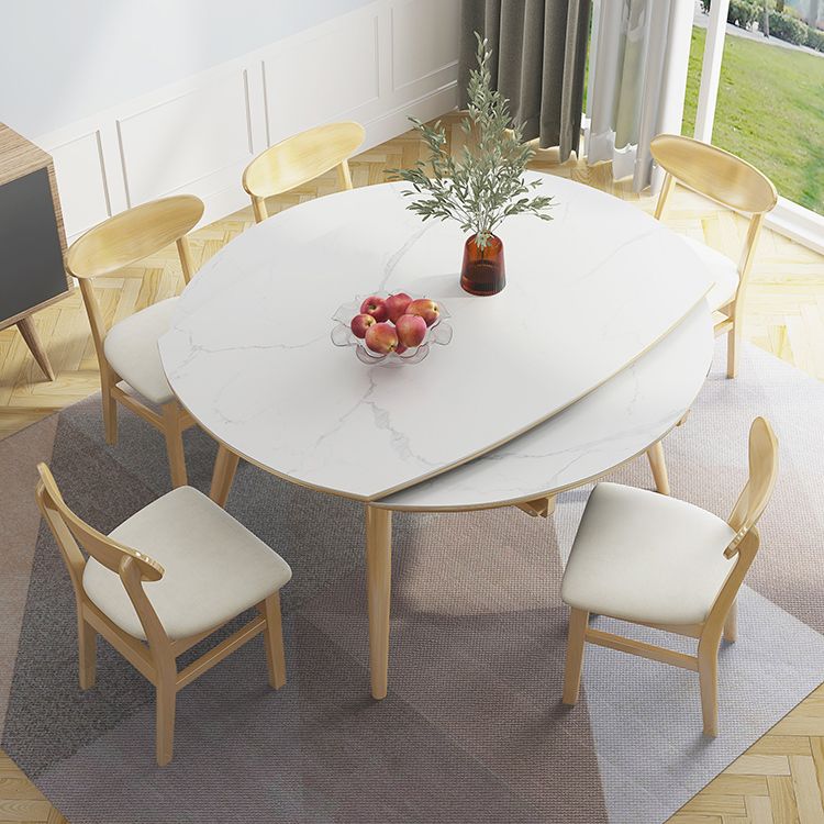 Modern Adjustable Dining Table Stone and Solid Wood Tripod Home Kitchen Table