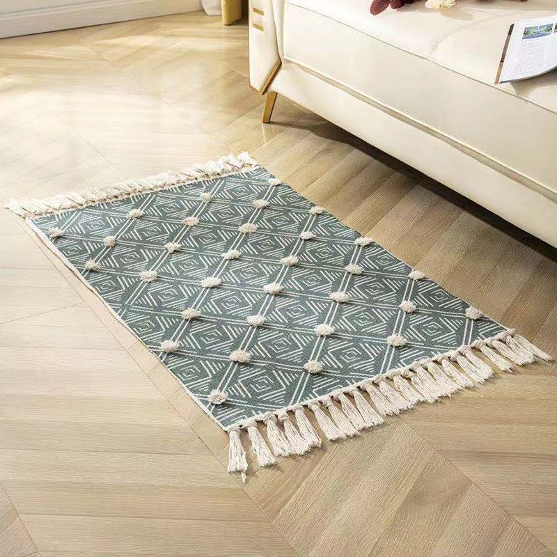 Simplicity Americana Indoor Rug Diamond Pattern Carpet with Fringe Cotton Blend Rug for Home Decor