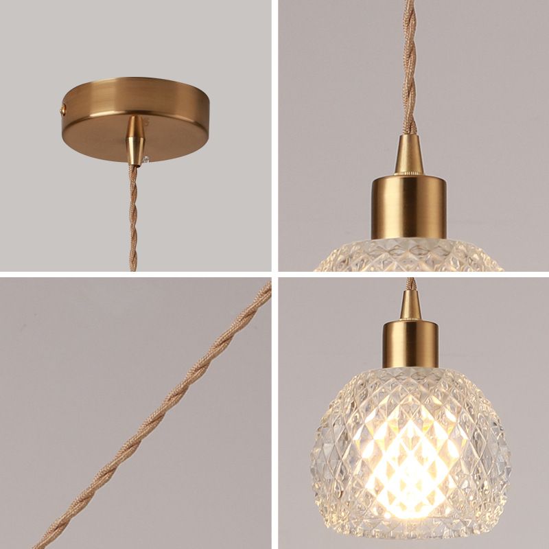 Modern Style Small Pendant Lamp Clear Glass Single-Bulb Bedside Pendulum Light in Brass