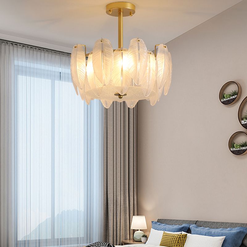 Gold Metal Chandelier Light Fixtures American Style Multi-Head Feather Hanging Pendant Lamps
