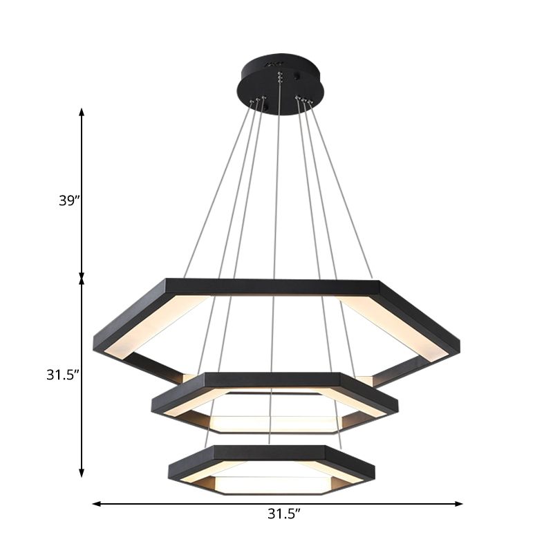 Hexagon Acrylic Chandelier Modernist 1/2/3 Lights Black Led Hanging Ceiling Light in White/Warm Light