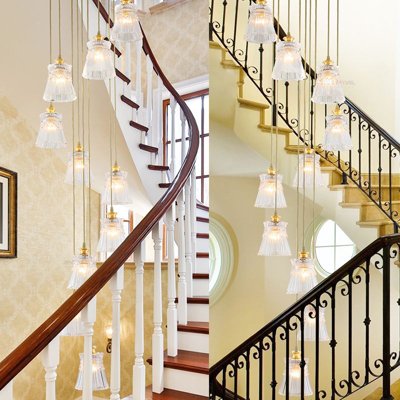 10-Bulb Crystal Suspension Lamp Contemporary Gold Spiral Stair Multiple Hanging Light