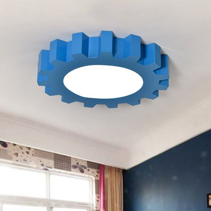 Tandwielvormige inbouwverlichting Cartoon metallic blauwe LED inbouwarmatuur voor kinderkamer