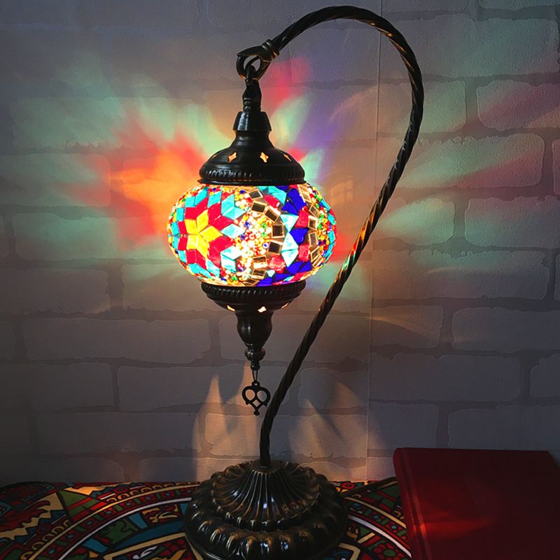 Mesa de dormitorio de brazo curvo Luz de arte retro de vidrio retro bulbo individual blanco/amarillo/naranja lámpara de noche