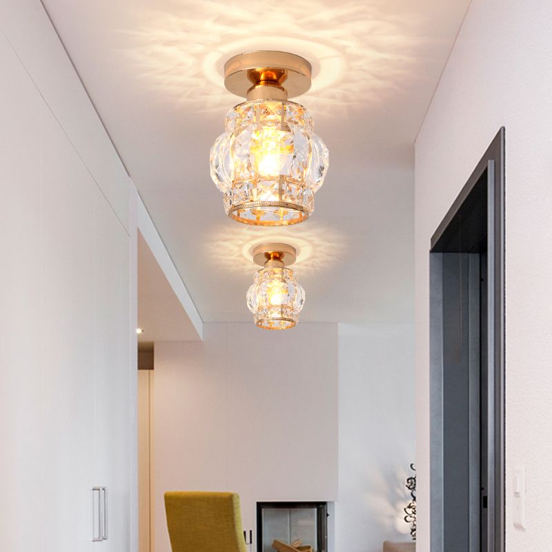 Petit plafonnier boule d'or moderne, 1 ampoule, plafonnier en cristal pour allée