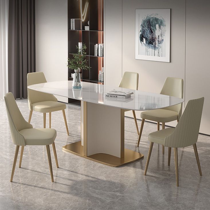 Contemporary Sintered Stone Top Standard Dining Set White Rectangle Shape Dining Set for Kitchen