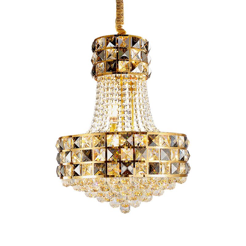 Cone Pendant Chandelier Modern Beveled Crystal 3/8 Lights Living Room Ceiling Suspension Lamp in Gold