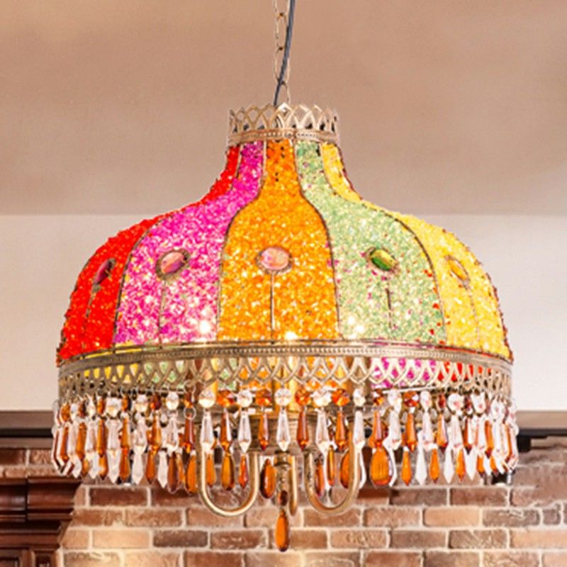 Suspensión de brote de hierro Luz antigua 3 bombillas Restaurante Luz de la luz colgante con cristal colgante