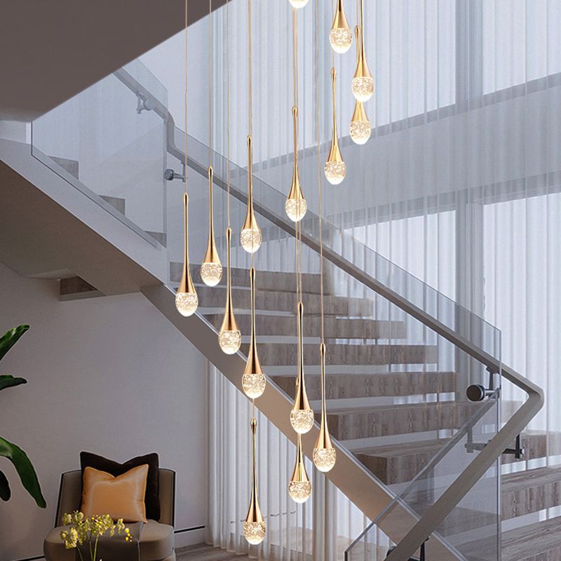 Crystal Rain Shaped Suspension Light Modern Gold LED Pendant Light for Duplex House