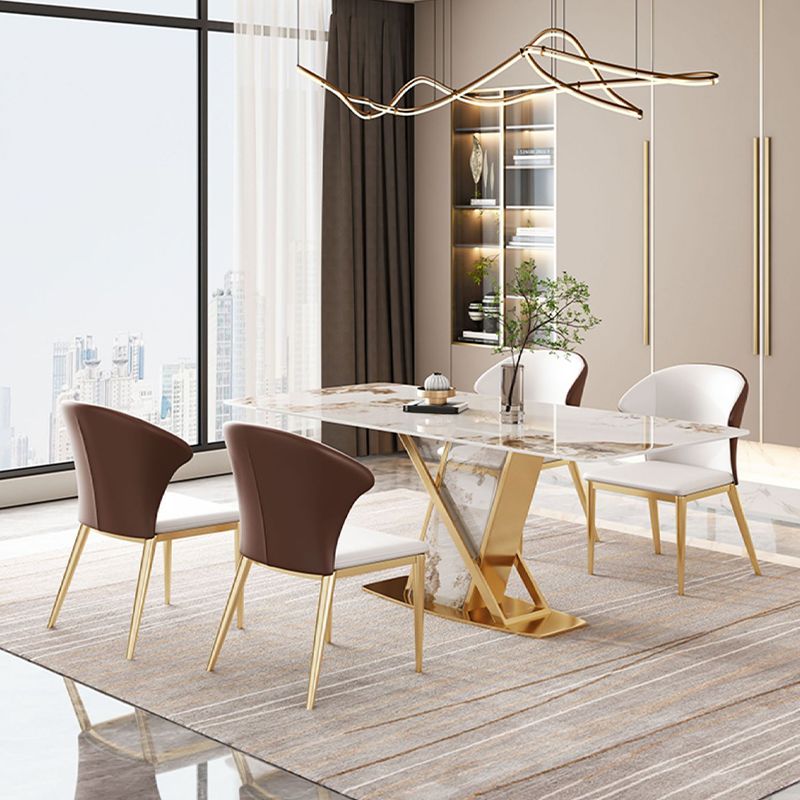 High Gloss White Dining Table Set 1/4/5/7 Pieces Glam Dinette Set with Leather Chairs