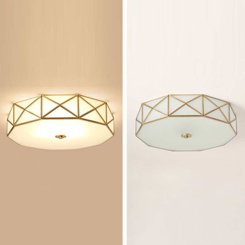 Luminaria dorada montada en el techo Vidrio de estilo tradicional con sombra cerca de la iluminación del techo