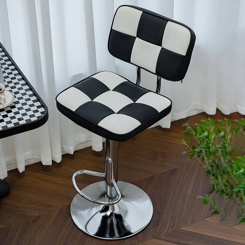 Contemporary Adjustable Height Swivel Upholstered Bar Stool with Footrest