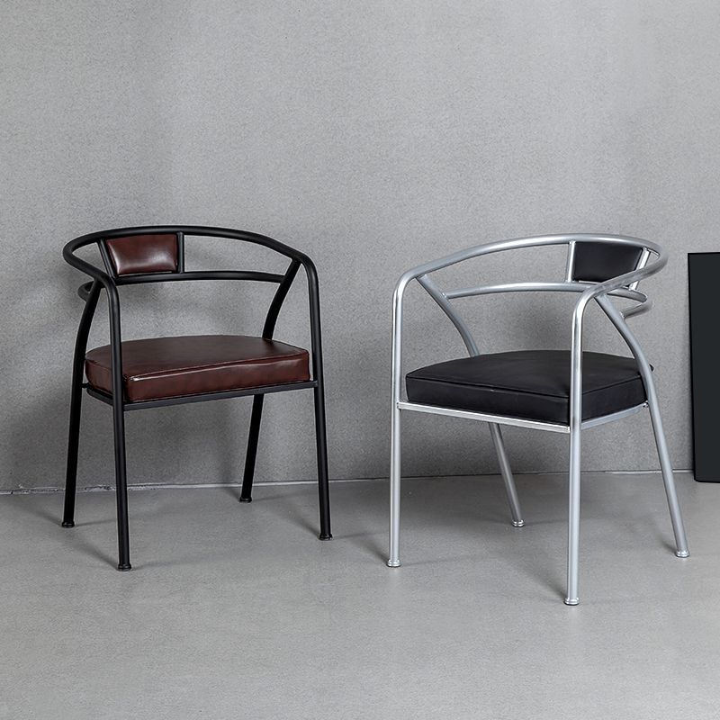 Industrial Metal Frame Dining Chair Upholstered Faux Leather Dining Arm Chair