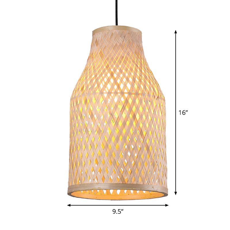 Flasche/Glocke/Kuppel Bambus Anhänger Lampe Asien 1-Licht beige hängende Beleuchtung für Esszimmer