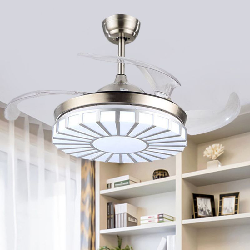 Minimalismus kreisförmiger Semi-Flush-Mount-Acryl-Wohnzimmer 4-Blade-LED-Anhänger Lüfter Licht in Silber/Weiß/Gold, 42 "W.