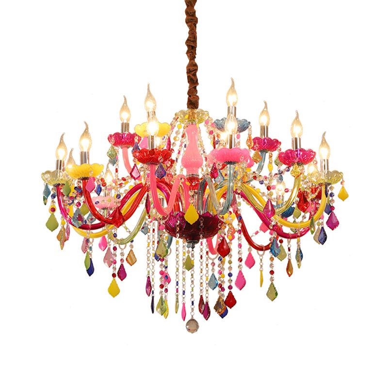 Colorful Candlestick Suspension Lighting Macaron Style Chandelier for Living Room