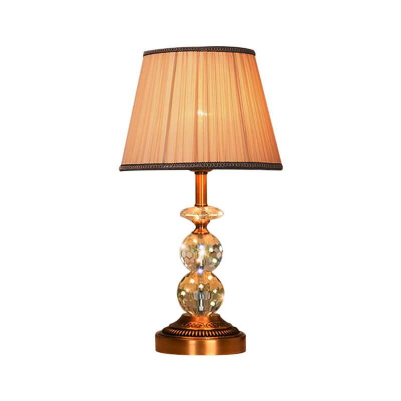 1 Bulb Pleated Fabric Night Stand Lamp Traditional Pink and White/Pink/Coffee Cylinder/Tapered Parlor Table Light with Faceted Crystal Orbs