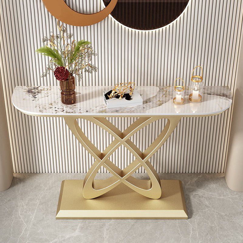 Glam Stone Console Table Iron Scratch Resistant Console Sofa Table for Hall